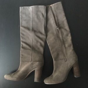 Coach Tall Suede Boots in Taupe Brown